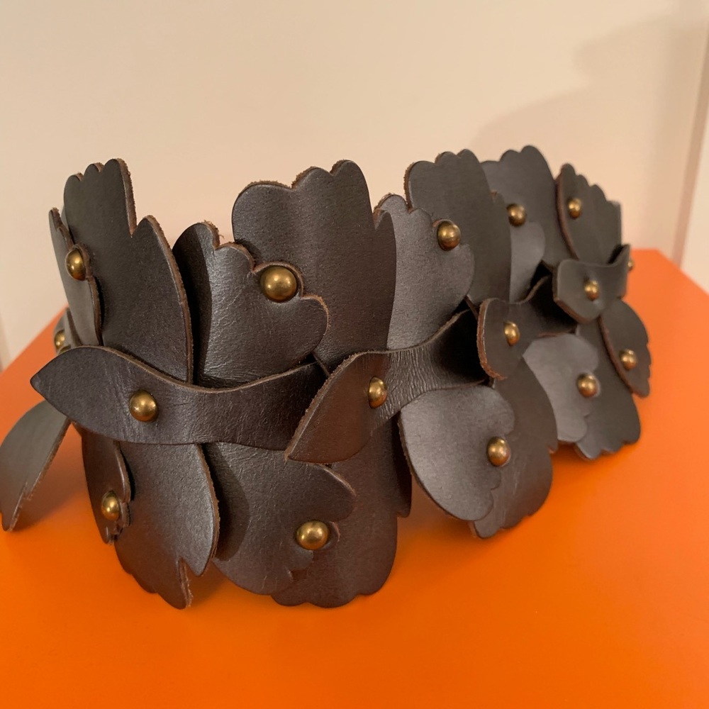 DVF Studded Leather Waist  Belt - Platinum Gray